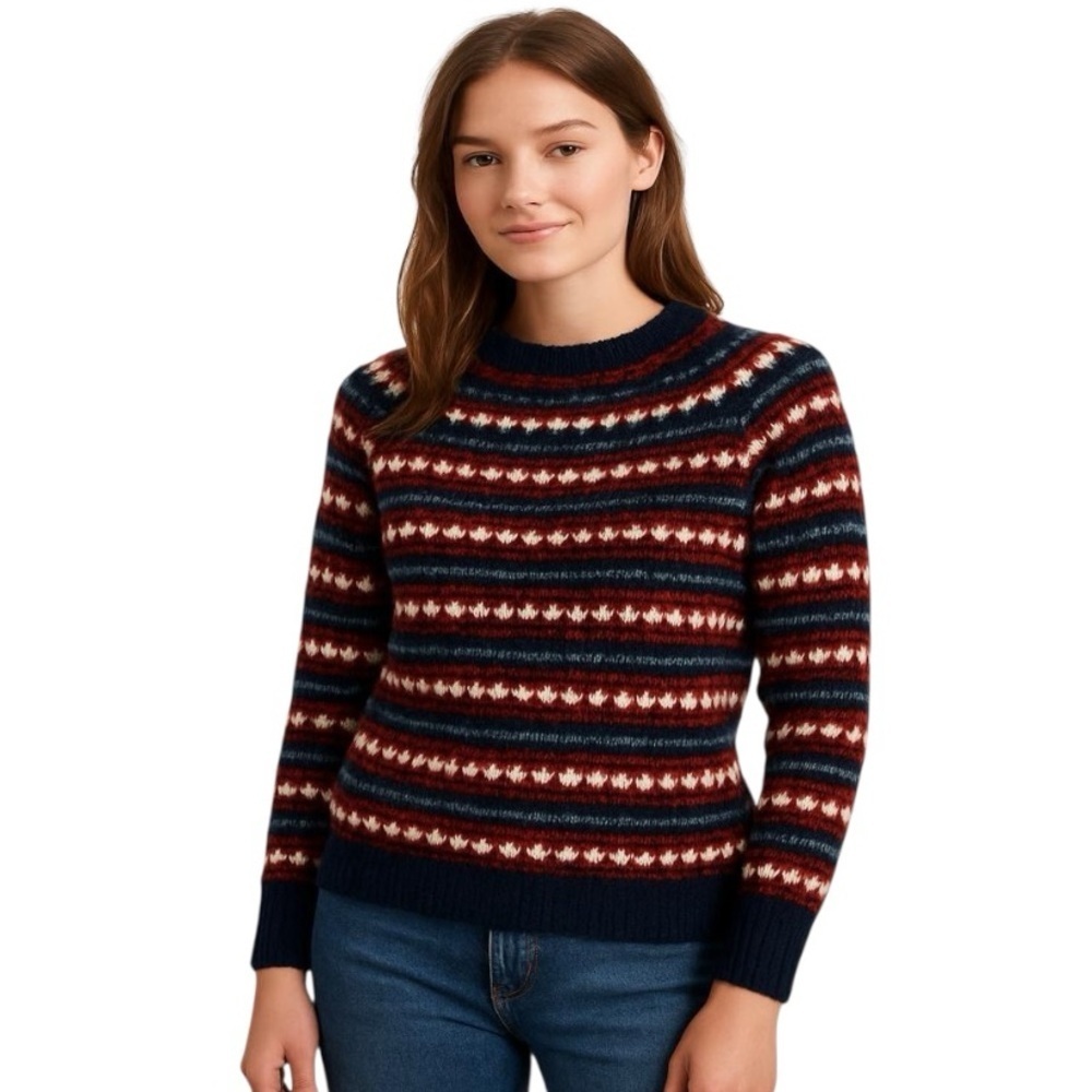 𝅺Joe Fresh Women’s Crewneck Pullover Sweater Fair Isles Red White Blue in XL